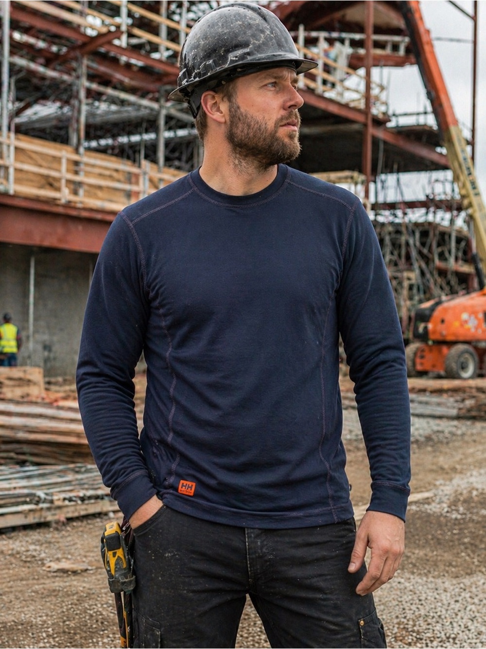 Helly Hansen HH Workwear Base Layer Thermal Shirt Navy Blue Long Fit Size M